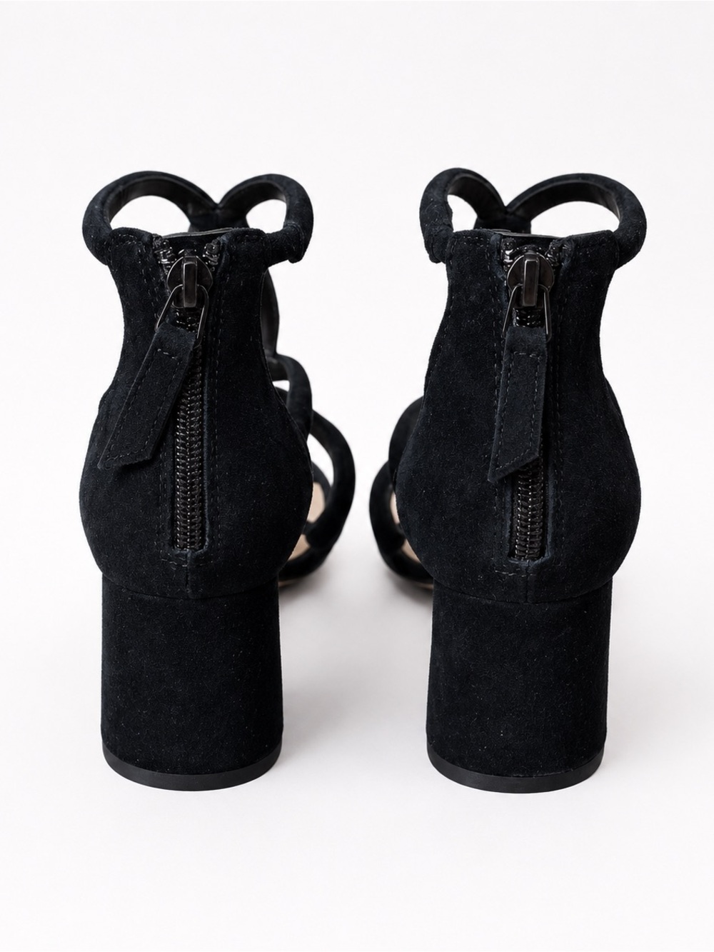 Sandro Paris Black Suede Strappy Block Heel Sandals Back Zip EU37 - Picture 3 of 9